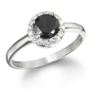  BLACK CZ SOLITAIRE RING WITH WHITE CZ FRAME CHELINE 