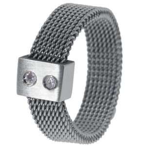    Modern CZ Chainmaille Stainless Steel Ring   Size 9 Jewelry