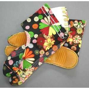 Japanese Black Tabi Boots Flower Pattern 7 Kohaze Cotton 100% Rubber 