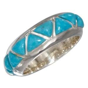  Sterling Silver Inverted Turquoise Triangles Wedding Band 