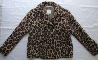   TAYLOR leopard animal print melange wool SWING PEACOAT JACKET 0  