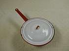 Antique Red and White Enamel Pan with Lid 