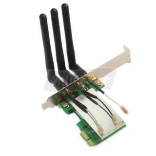 Mini PCI E to PCI E Wireless Adapter w/ 3 Antenna WiFi  