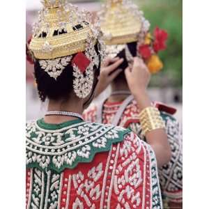 Close Up of the Back View of Two Dancers in Traditional Thai Classical 
