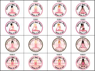 48 round baby shower 2.5 round labels yoga mom designs  