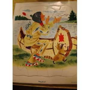 Vintage Playskool Puzzle in Tray (Indian & Canoe 