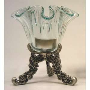  4½ Inch Tall Roses Tripod   Fluted Clear Glass Tealight 