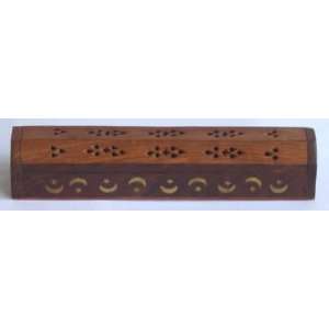  Wooden Coffin Incense Burner   Moon and Star Inlays   Storage 